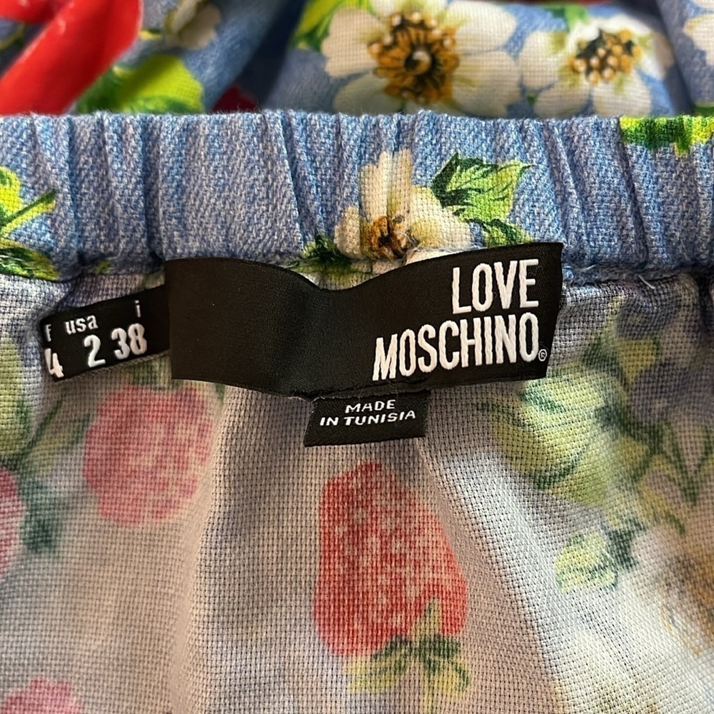 Love Moschino Picnic Print (Fruit & Floral) Cotton Off the Shoulder Dress Sz 2 - Picture 15 of 16